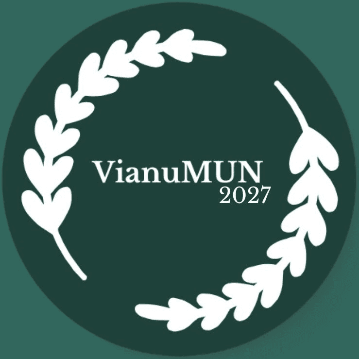 Emblema VianuMUN, o coroană de lauri albă pe fond verde închis